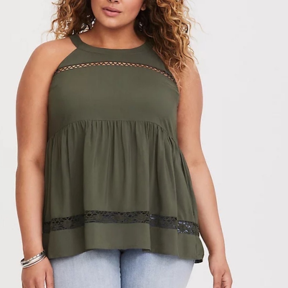 Torrid Olive High Neck Challis Tank Top